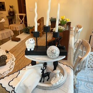 Rustic White and Black Tiered Tray Decor Set 12 pcs